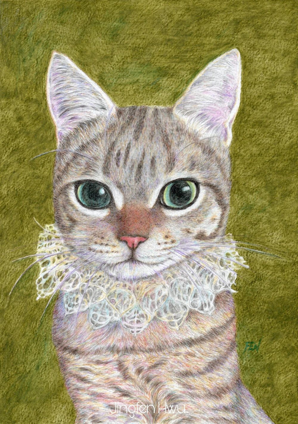A Noble Cat Wearing A Ruffled Collar by Jingfen Hwu